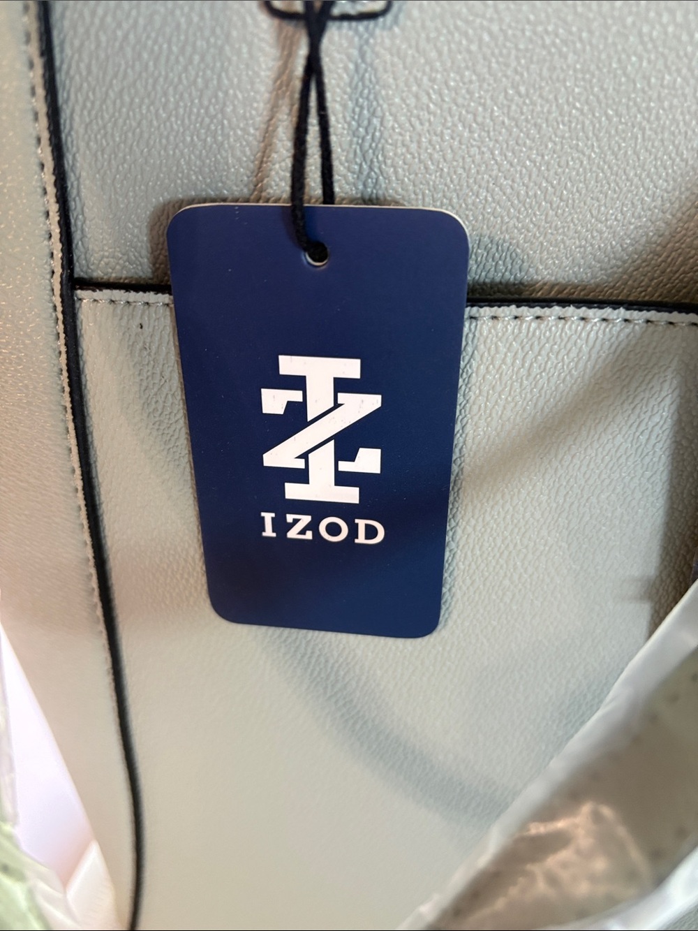 Izod Light Sage Structured Tote with Front Pocket with dust bag - Picture 3 of 8